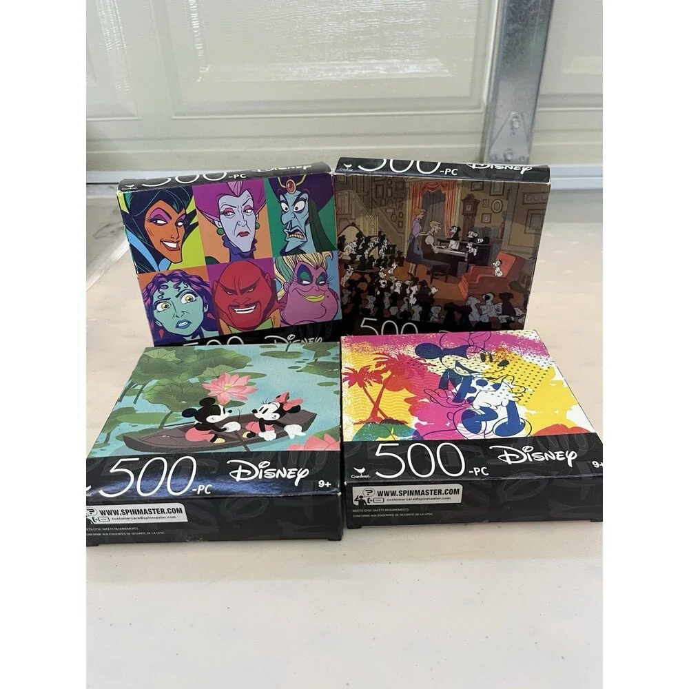 Disney Puzzle Lot 4 Spin Master  500pc Minnie Dalmation Villains Mickey&Minnie